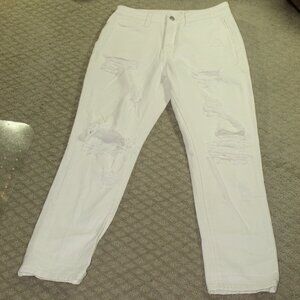 Bridge by Gly Women's 25 100% Cotton White Distressed Straight Leg Jeans
